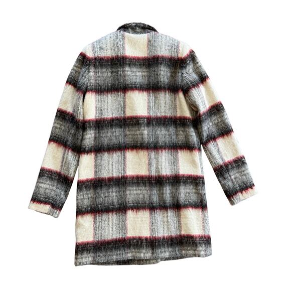 Joe's Jeans Women's Alister Long Wool Blend Coat, Cream/Charcoal Plaid XS NWT - Picture 2 of 6